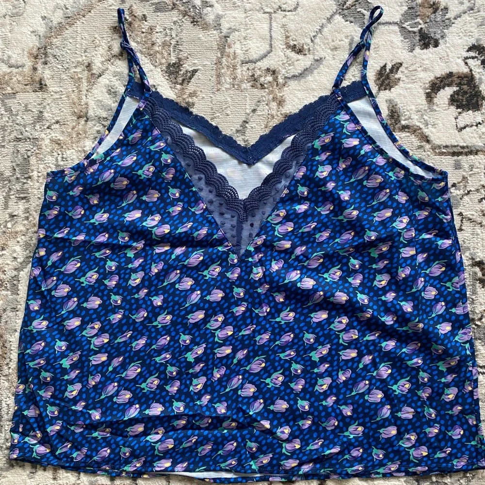 Plus Size Lace & Floral French Style Tank Top Vibrant Blue Green Purple - Picture 8 of 16
